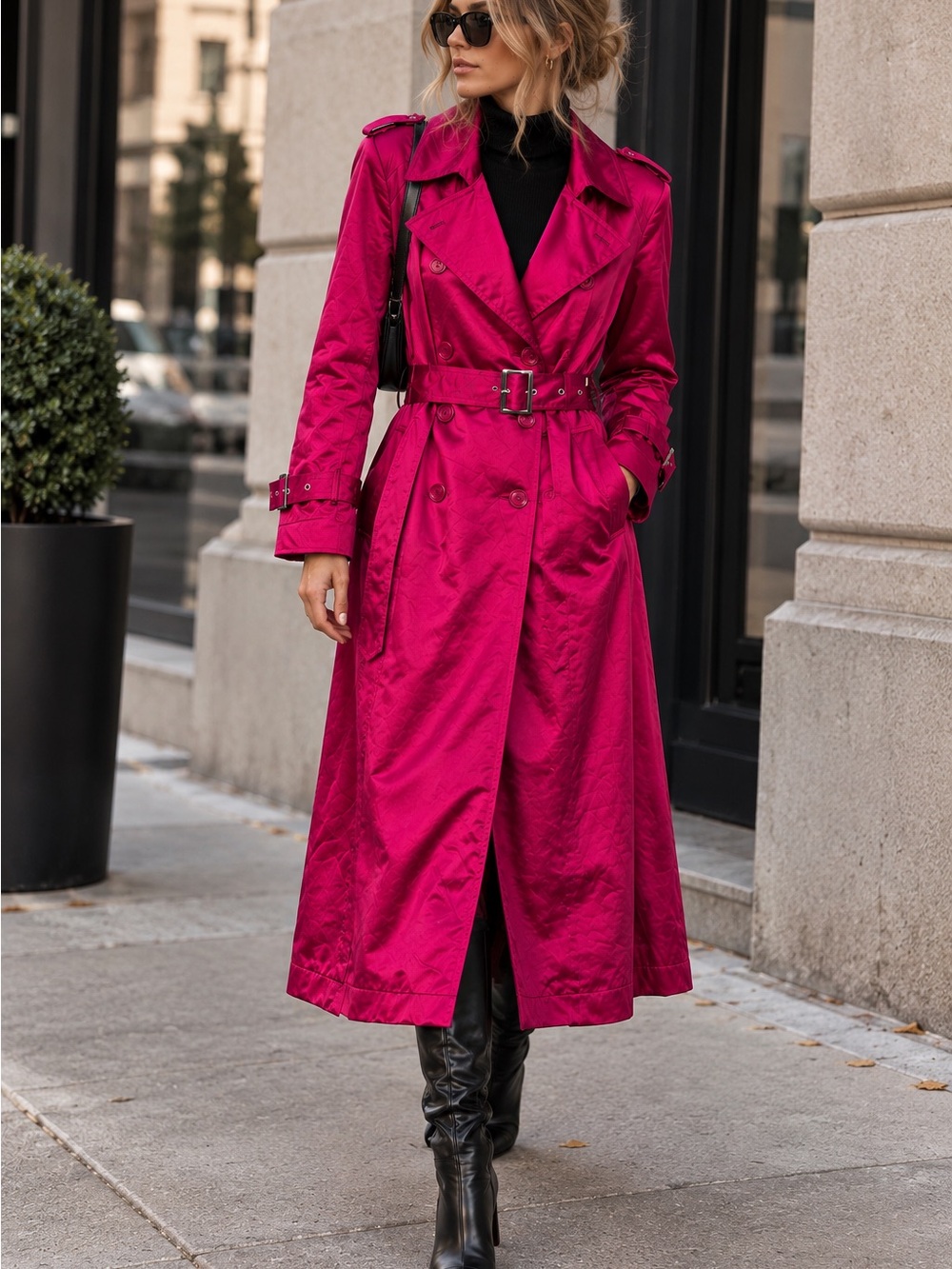 INC International Concepts Pink Satin Trench Coat Belted XL